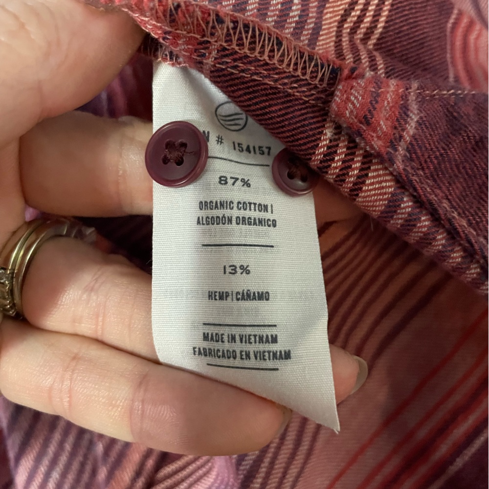 United by Blue women’s flannel sizes M & L organic cotton hemp red earth stripe - Picture 4 of 8